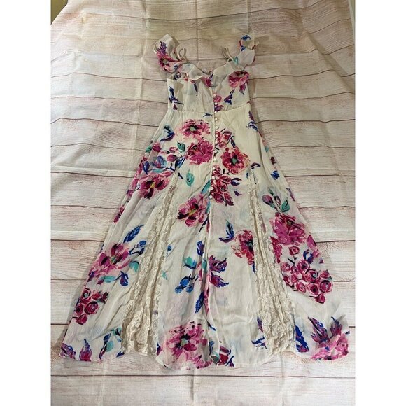Venus Women's Floral Cold Shoulder Lace Trim Button Front Maxi Dress - Medium - Picture 7 of 16